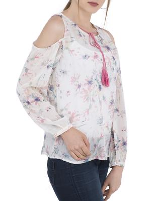 cold shoulder tie-up neck top - 15307994 - Standard Image - 2