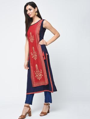 block printed layered kurta - 15313002 - Standard Image - 2