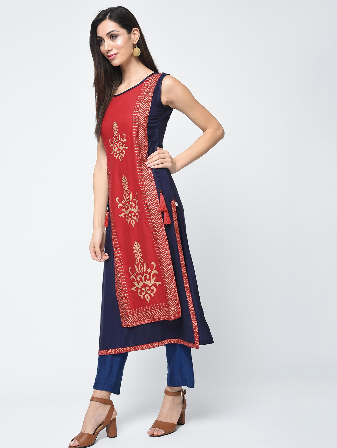 block printed layered kurta - 15313002 - Zoom Image - 2