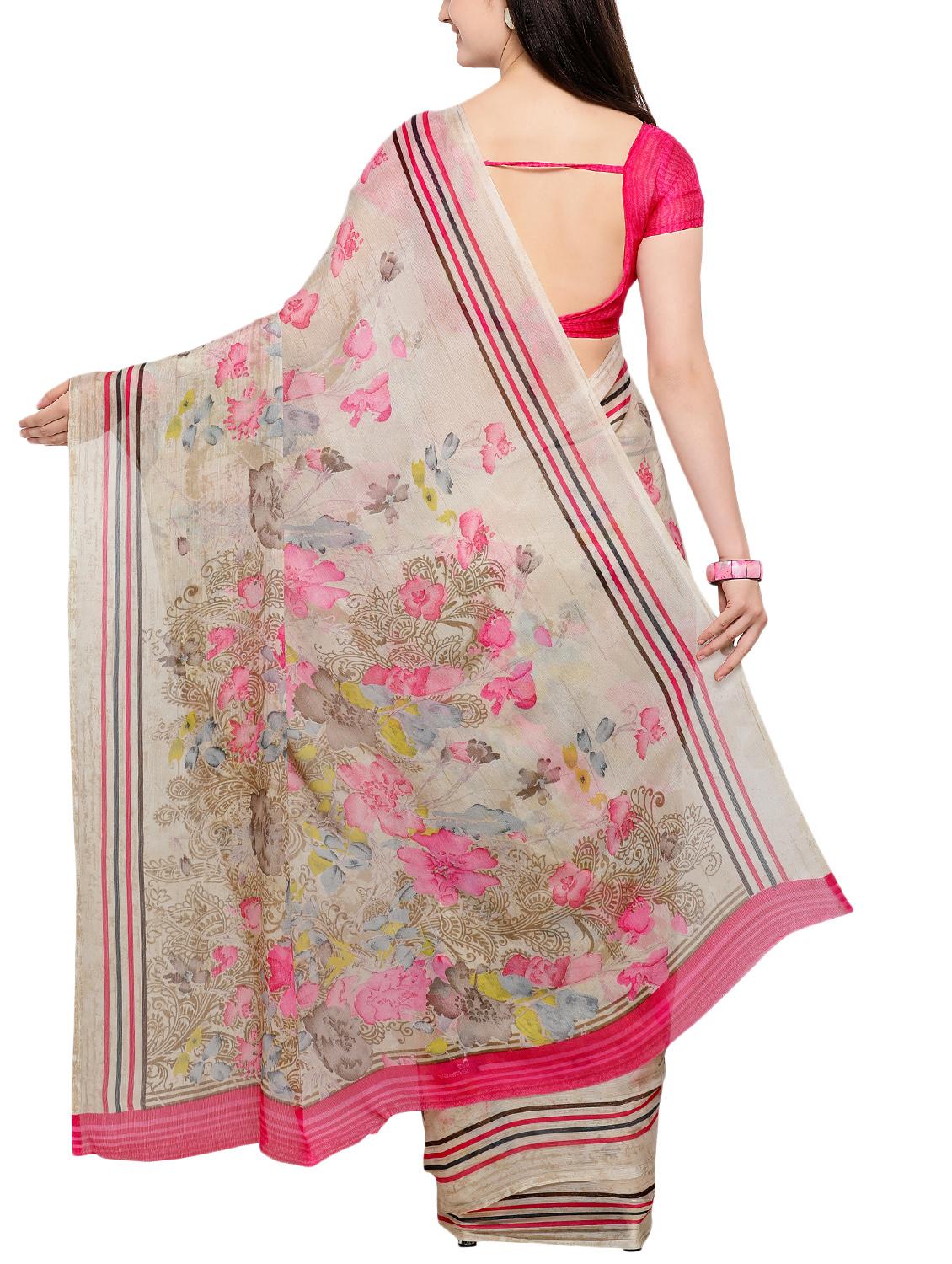 floral chiffon printed saree with blouse - 15313878 - Zoom Image - 2