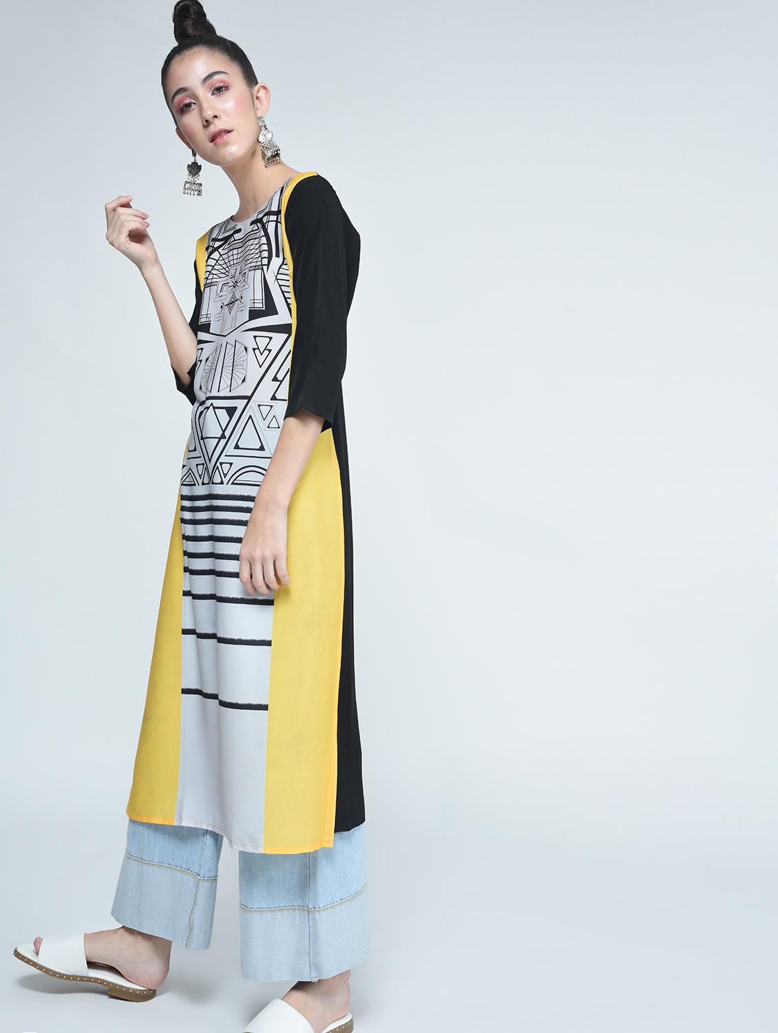 geometrical straight kurta - 15314401 - Zoom Image - 2