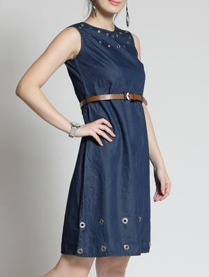 eyelet detail belted a-line dress - 15315493 - Standard Image - 2