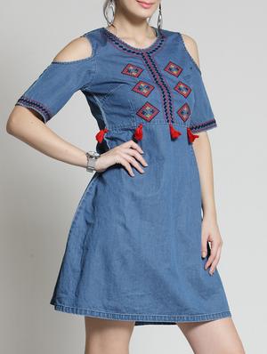 cold shoulder embroidered dress - 15315494 - Standard Image - 2