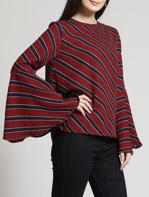 bell sleeved striped top - 15315565 - Standard Image - 2