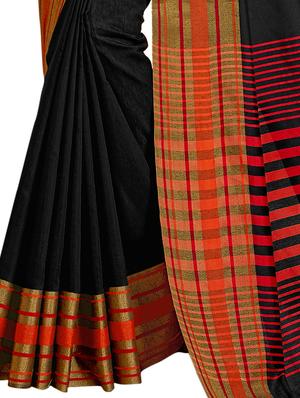 stripe bordered saree with blouse - 15315853 - Standard Image - 2