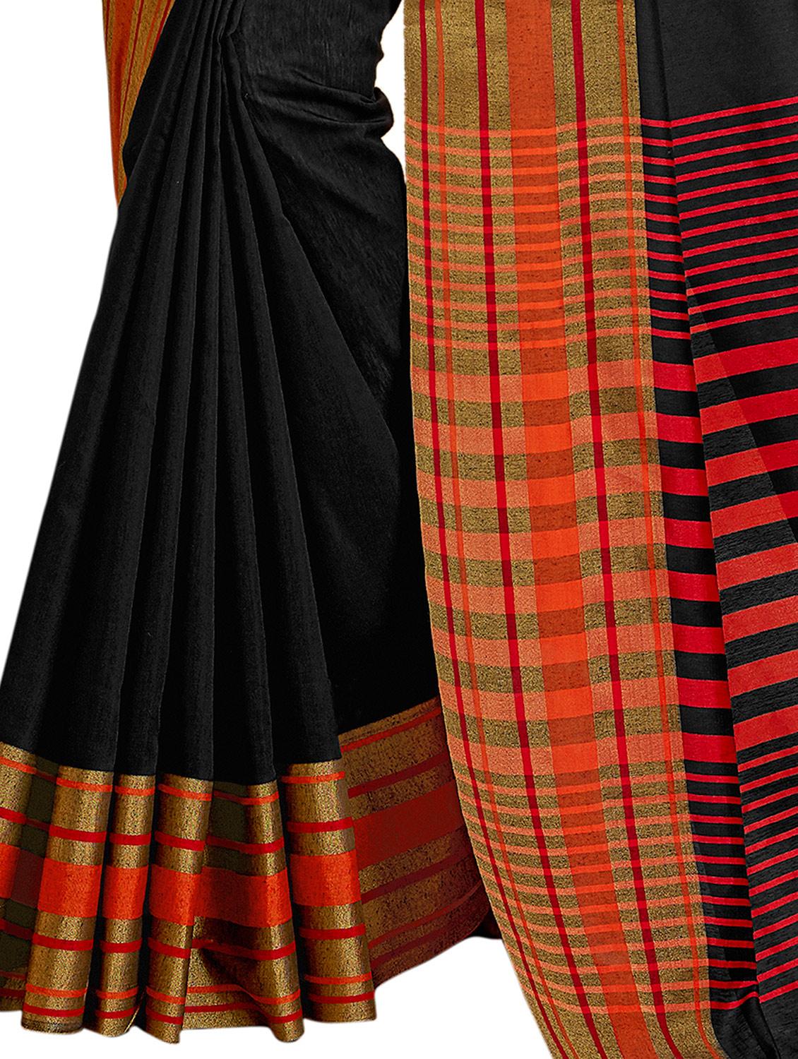 stripe bordered saree with blouse - 15315853 - Zoom Image - 2