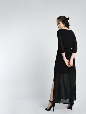 sheer hem side slit maxi dress - 15316353 - Standard Image - 2