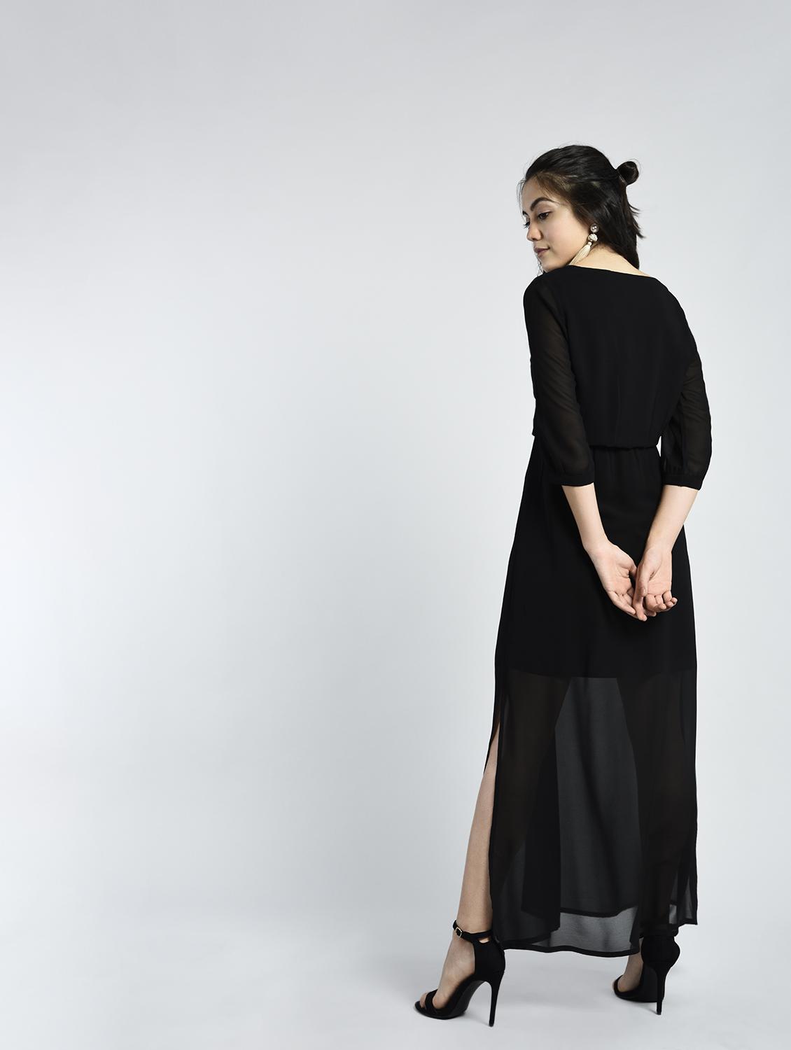 sheer hem side slit maxi dress - 15316353 - Zoom Image - 2