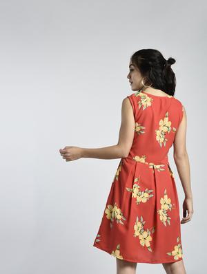 mesh yoke floral pleated dress - 15316366 - Standard Image - 2