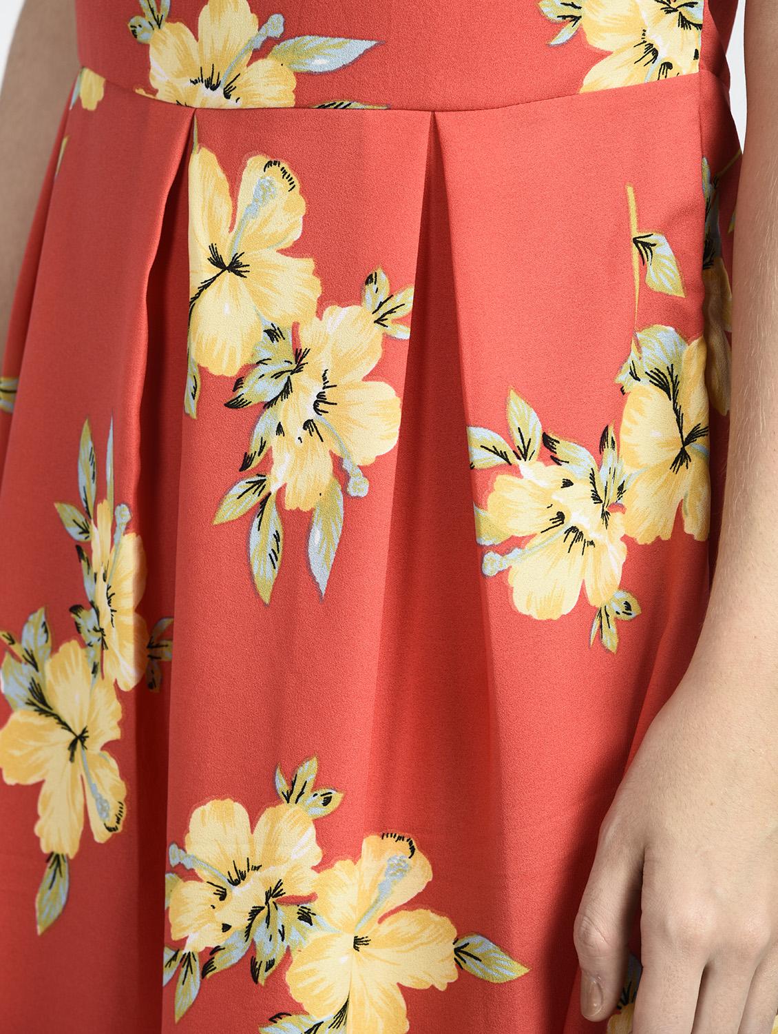 mesh yoke floral pleated dress - 15316366 - Zoom Image - 5