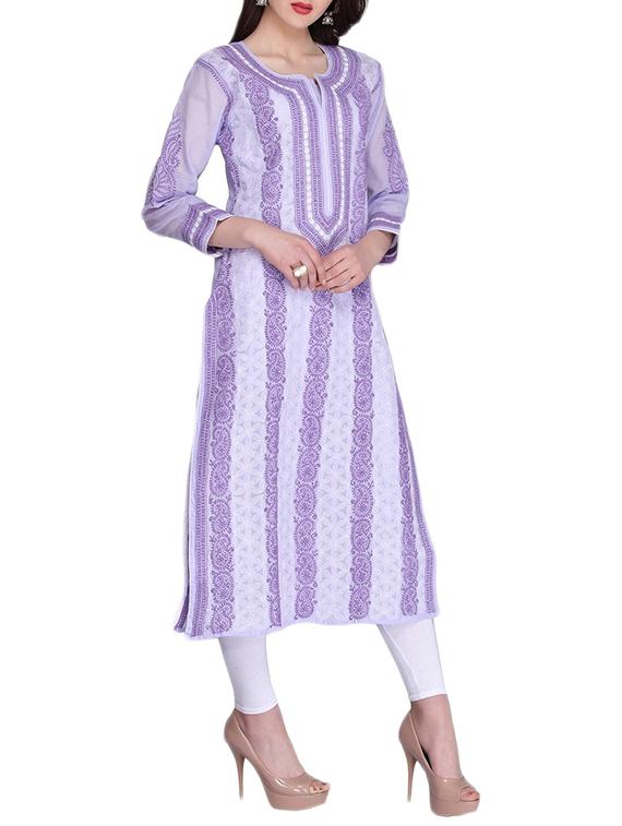 straight chikankari kurta - 15318324 - Zoom Image - 2
