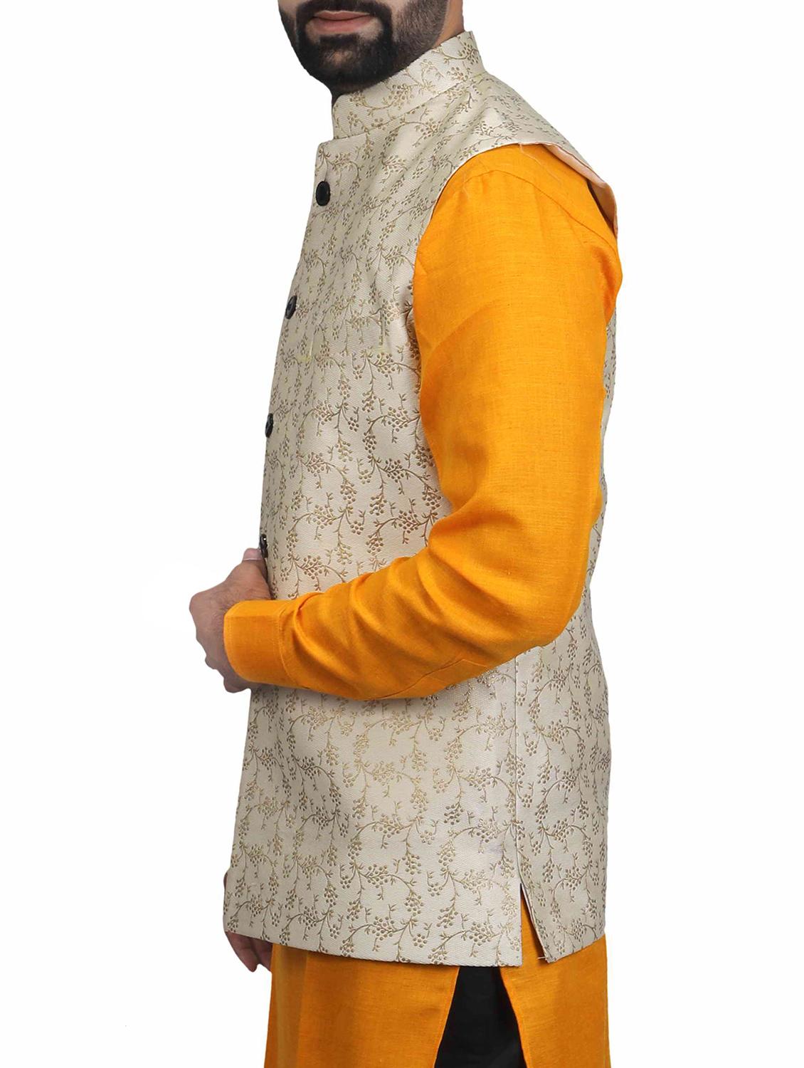 beige silk nehru jacket - 15318808 - Zoom Image - 2