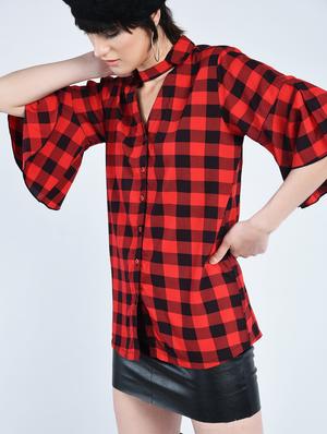 checkered choker neck top - 15320386 - Standard Image - 2