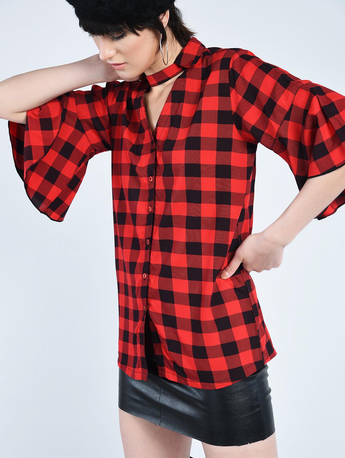 checkered choker neck top - 15320386 - Zoom Image - 2