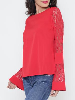 Lace panel bell sleeved top - 15321580 - Standard Image - 2