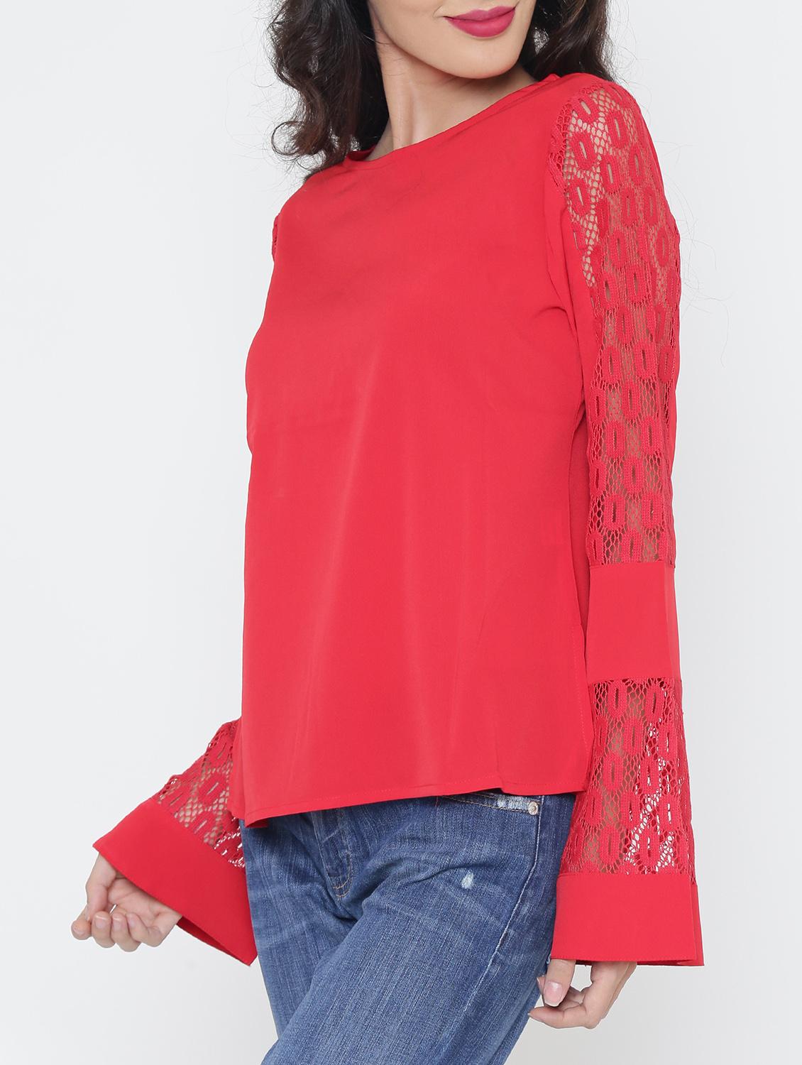 Lace panel bell sleeved top - 15321580 - Zoom Image - 2