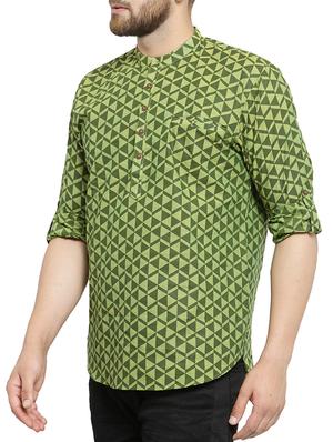 green cotton short kurta - 15321747 - Standard Image - 2