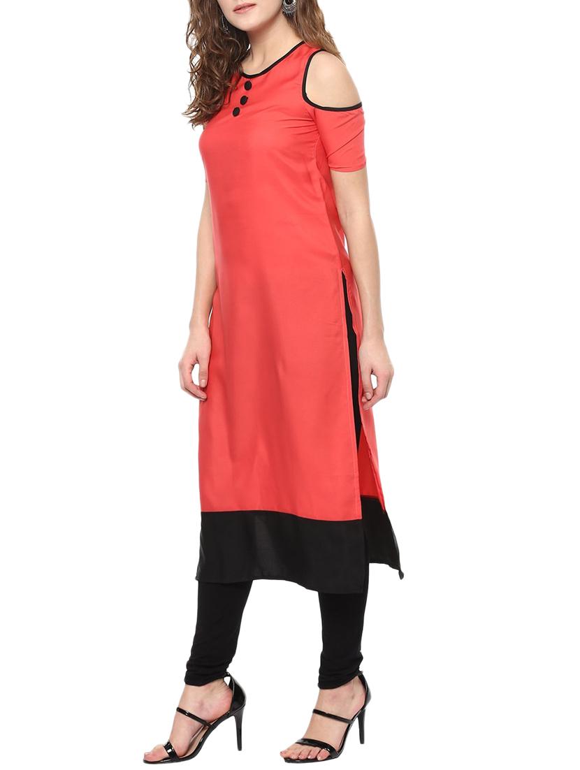 straight cold shoulder kurta - 15322289 - Zoom Image - 2
