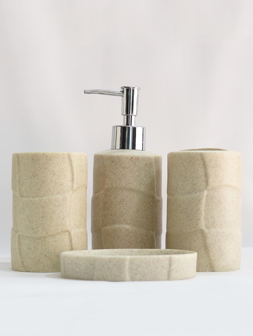 Beige Polyresin Bath Set collection of liquid Soap Dispenser, Toothbrush Holder, Tumbler and Soap Dish - 15327390 - Zoom Image - 2