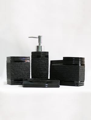 Black Polyresin Bath Set collection of liquid Soap Dispenser, Toothbrush Holder, Tumbler and Soap Dish - 15327395 - Standard Image - 2