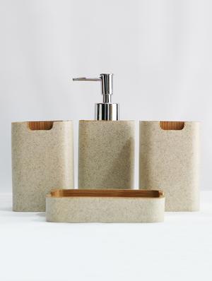 Cream & Brown Polyresin Bath Set collection of liquid Soap Dispenser, Toothbrush Holder, Tumbler and Soap Dish - 15327407 - Standard Image - 2