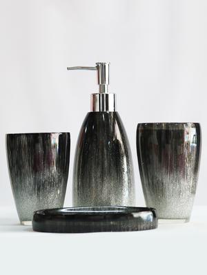 Black Polyresin Bath Set collection of liquid Soap Dispenser, Toothbrush Holder, Tumbler and Soap Dish - 15327418 - Standard Image - 2
