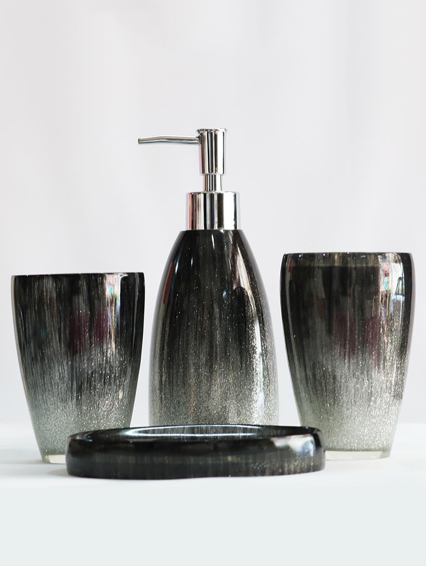 Black Polyresin Bath Set collection of liquid Soap Dispenser, Toothbrush Holder, Tumbler and Soap Dish - 15327418 - Zoom Image - 2