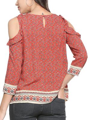 cold shoulder ruffle trim top - 15327616 - Standard Image - 2
