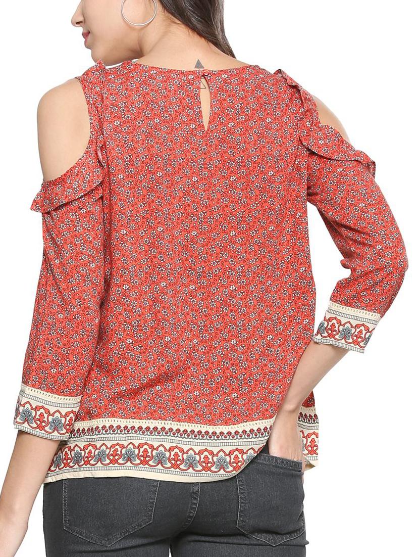 cold shoulder ruffle trim top - 15327616 - Zoom Image - 2