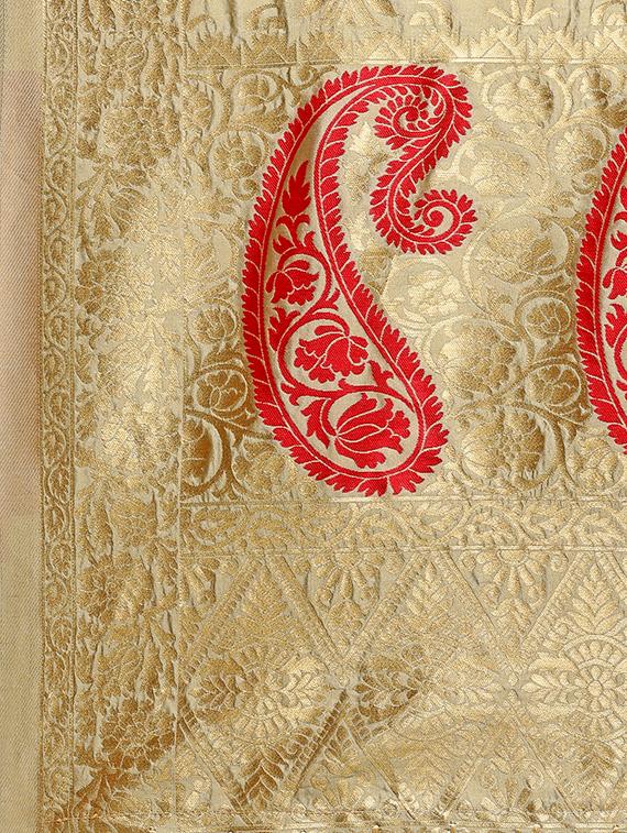 beige silk banarasi dupatta - 15329044 - Zoom Image - 2