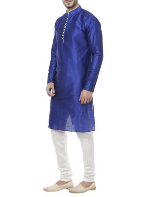 Blue silk blend kurta pyjama set - 15330054 - Standard Image - 2