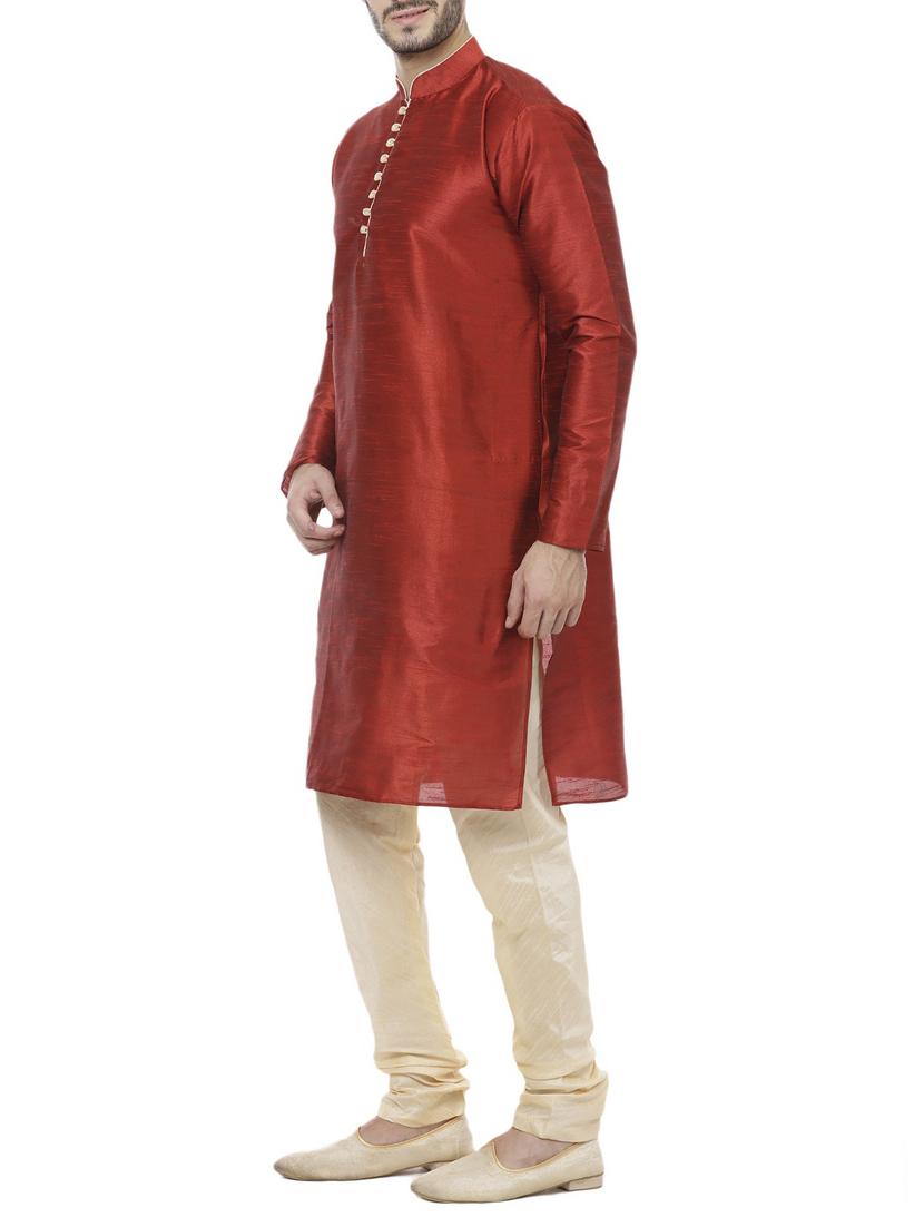red silk blend kurta pyjama set - 15330055 - Zoom Image - 2