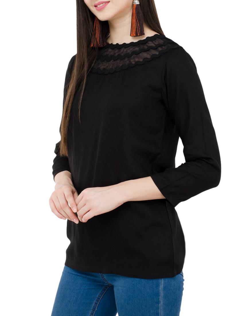Lace trim mesh yoke neckline top - 15331251 - Zoom Image - 2