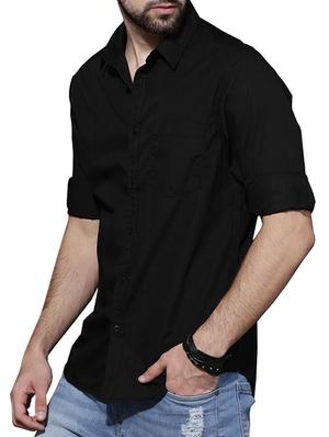 black cotton casual shirt - 15332082 - Standard Image - 2
