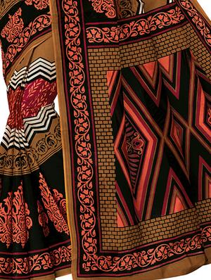 geometric print cotton saree with blouse - 15332773 - Standard Image - 2