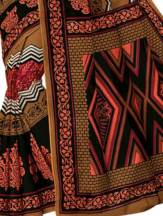 geometric print cotton saree with blouse - 15332773 - Zoom Image - 2