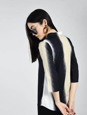 printed band collar top - 15334822 - Standard Image - 2