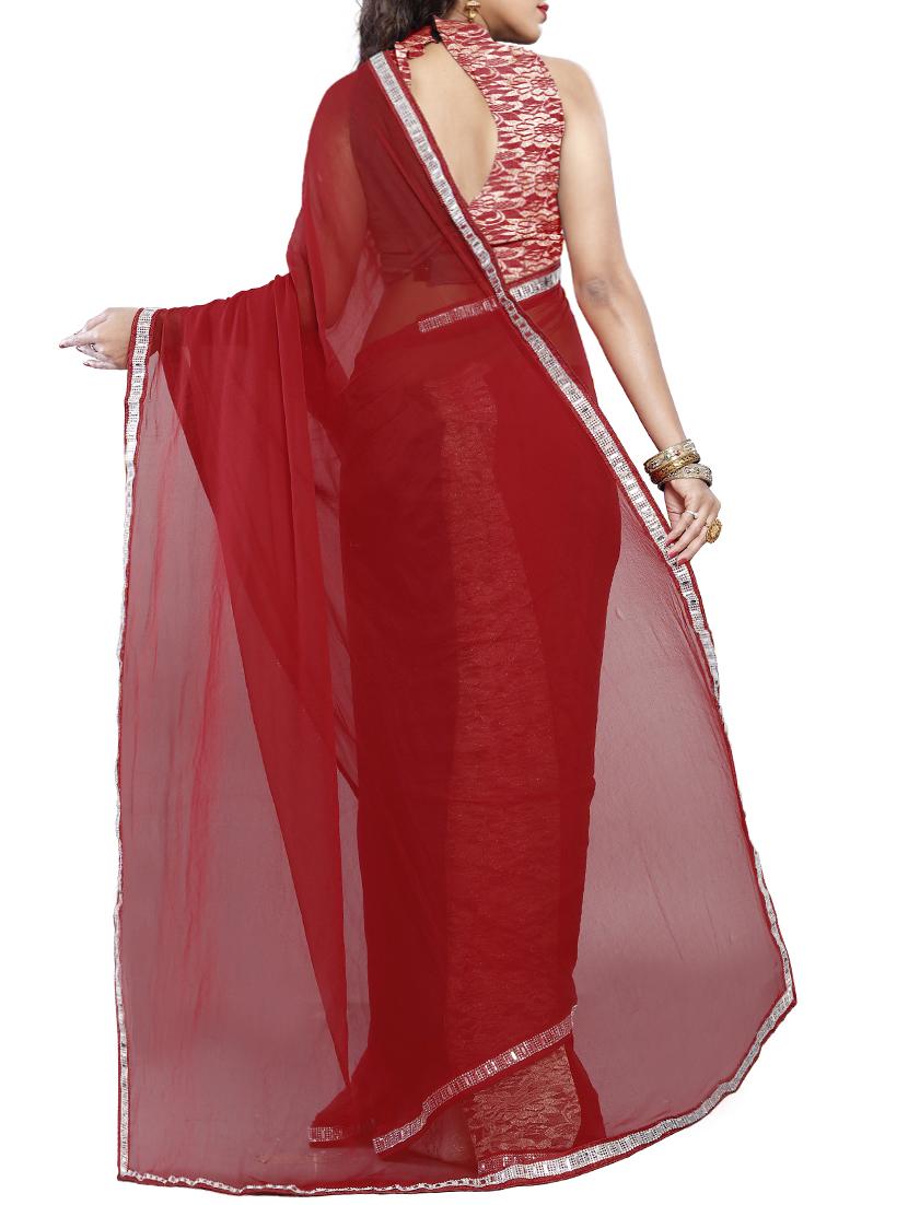 lace border plain saree with blouse - 15335442 - Zoom Image - 2