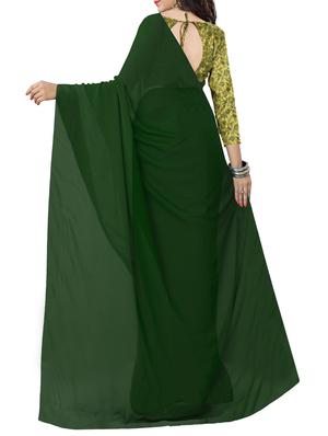 green georgette plain saree with blouse - 15335444 - Standard Image - 2