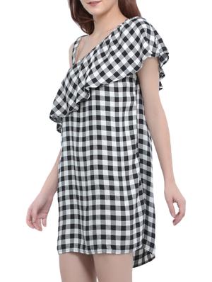 checked layered single-shoulder dress - 15335564 - Standard Image - 2