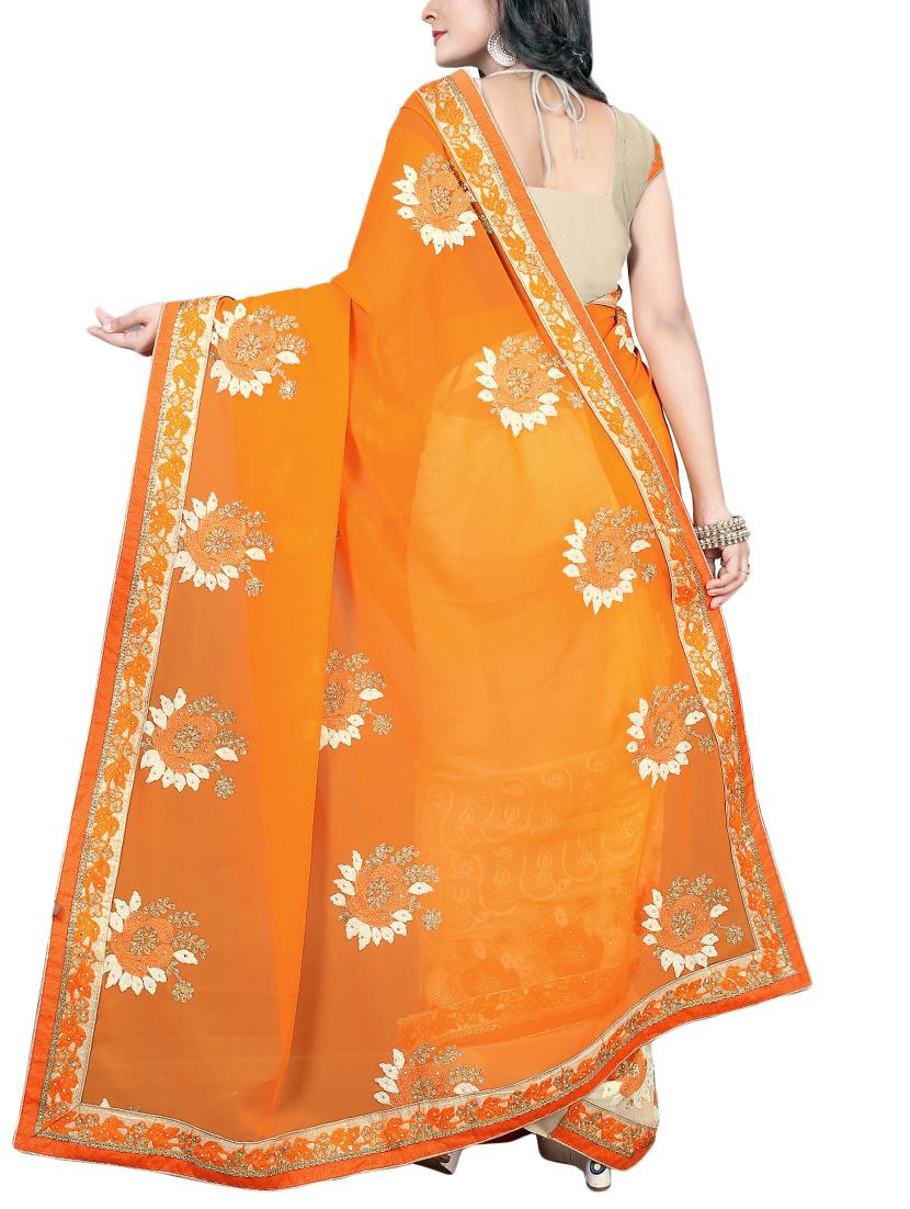 thread embroidered half & half saree with blouse - 15337041 - Zoom Image - 2