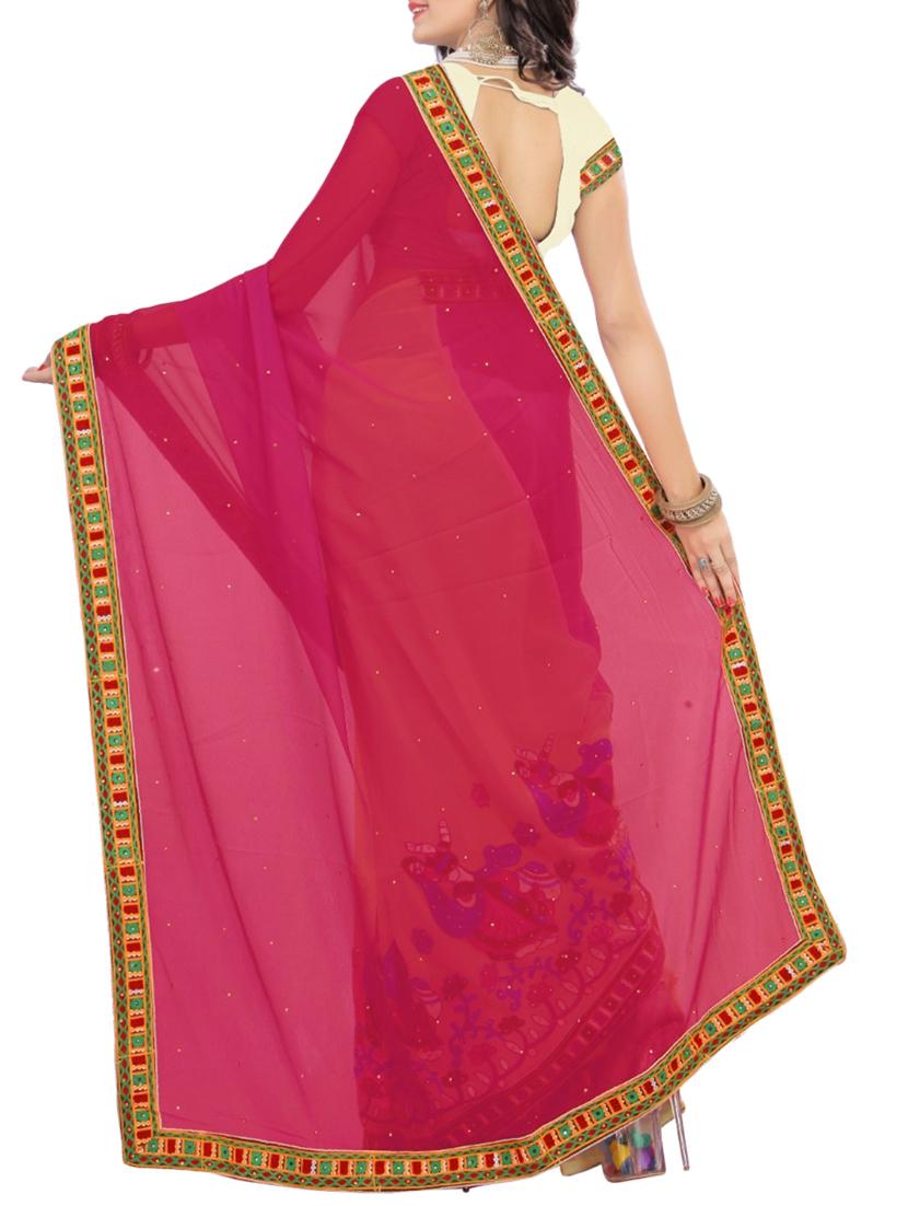 thread embroidered half & half saree with blouse - 15337042 - Zoom Image - 2