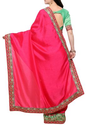 lace border pink saree with blouse - 15337057 - Standard Image - 2