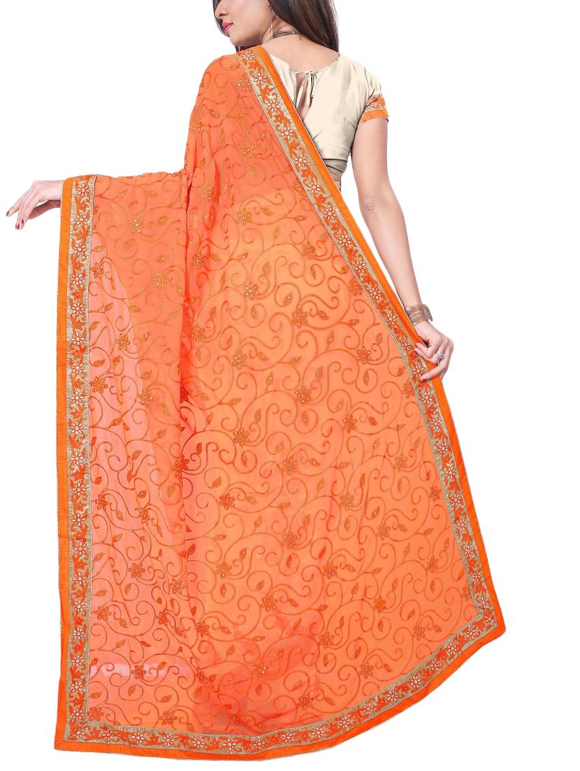 thread embroidered half & half saree with blouse - 15337067 - Zoom Image - 2