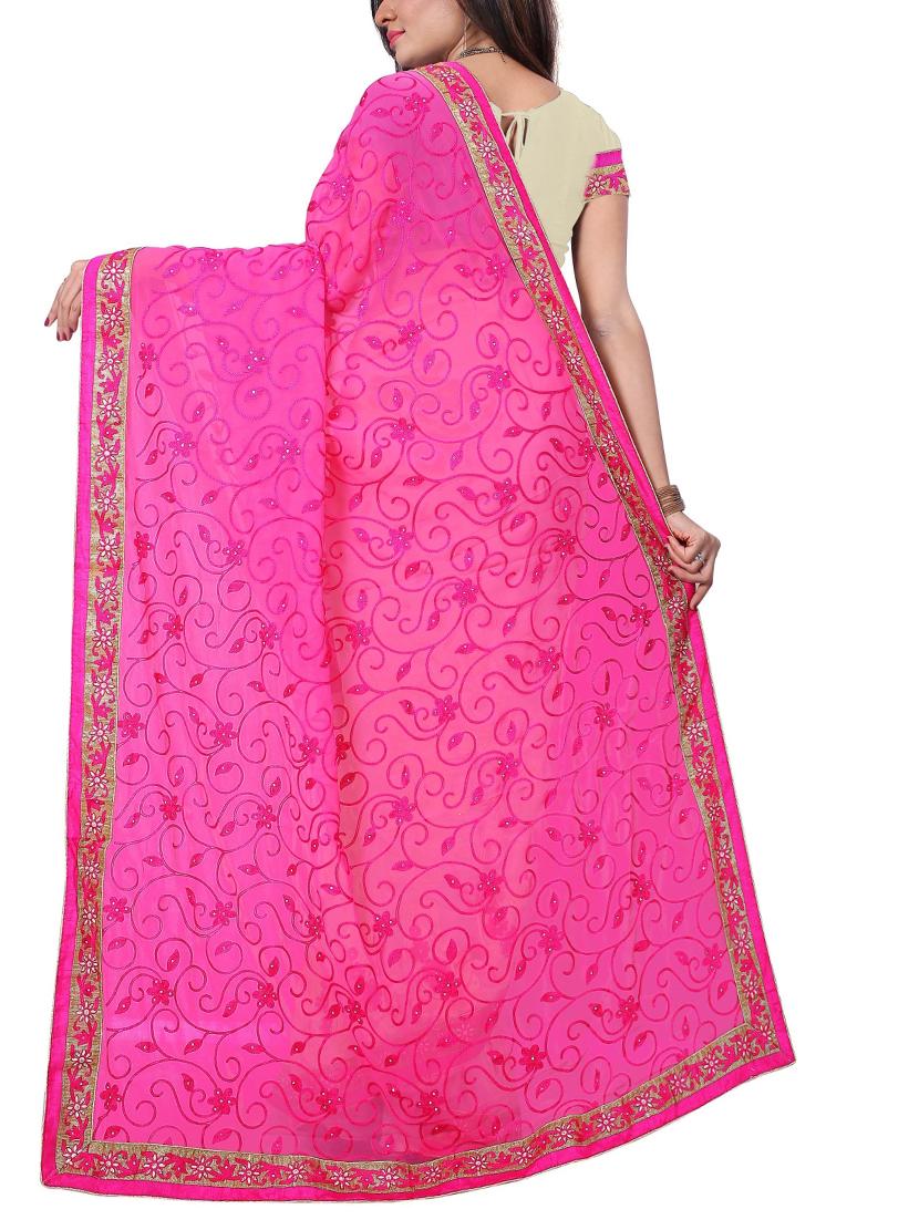 thread embroidered half & half saree with blouse - 15337068 - Zoom Image - 2