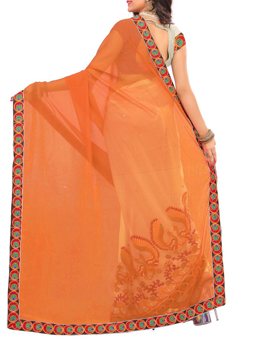 thread embroidered half & half saree with blouse - 15337078 - Zoom Image - 2