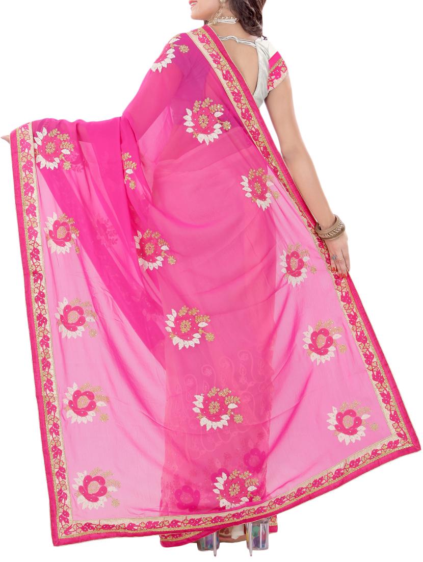 floral embroidered half & half saree with blouse - 15337082 - Zoom Image - 2