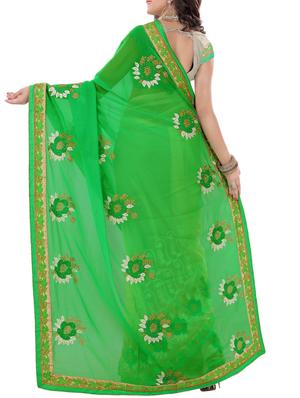 floral embroidered half & half saree with blouse - 15337084 - Standard Image - 2