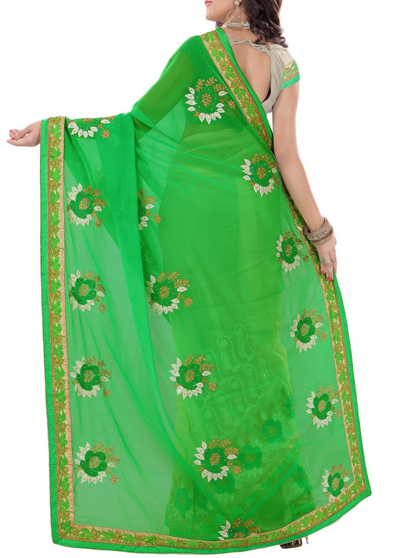 floral embroidered half & half saree with blouse - 15337084 - Zoom Image - 2