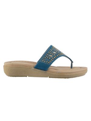 blue faux leather toe separator wedges - 15339527 - Standard Image - 2
